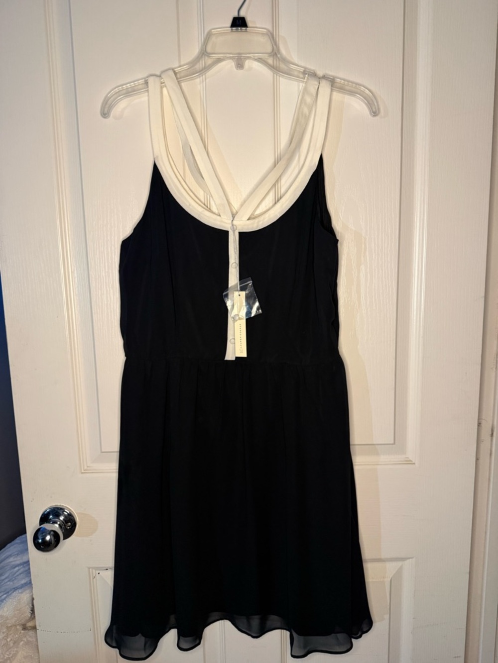 LC Lauren Conrad Black Mini Dress with Cream Straps